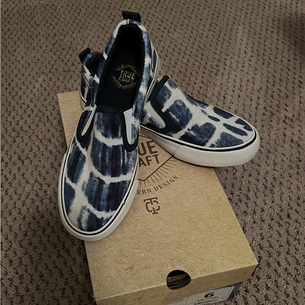 Women’s True Craft Navy and White Patterned Slip-On Sneakers